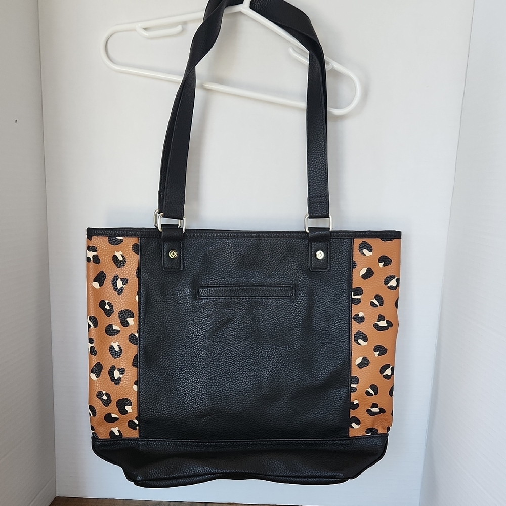 Jewell By 31 Black Tote Bag with Leopard Accent - Women's Shoulder Bag